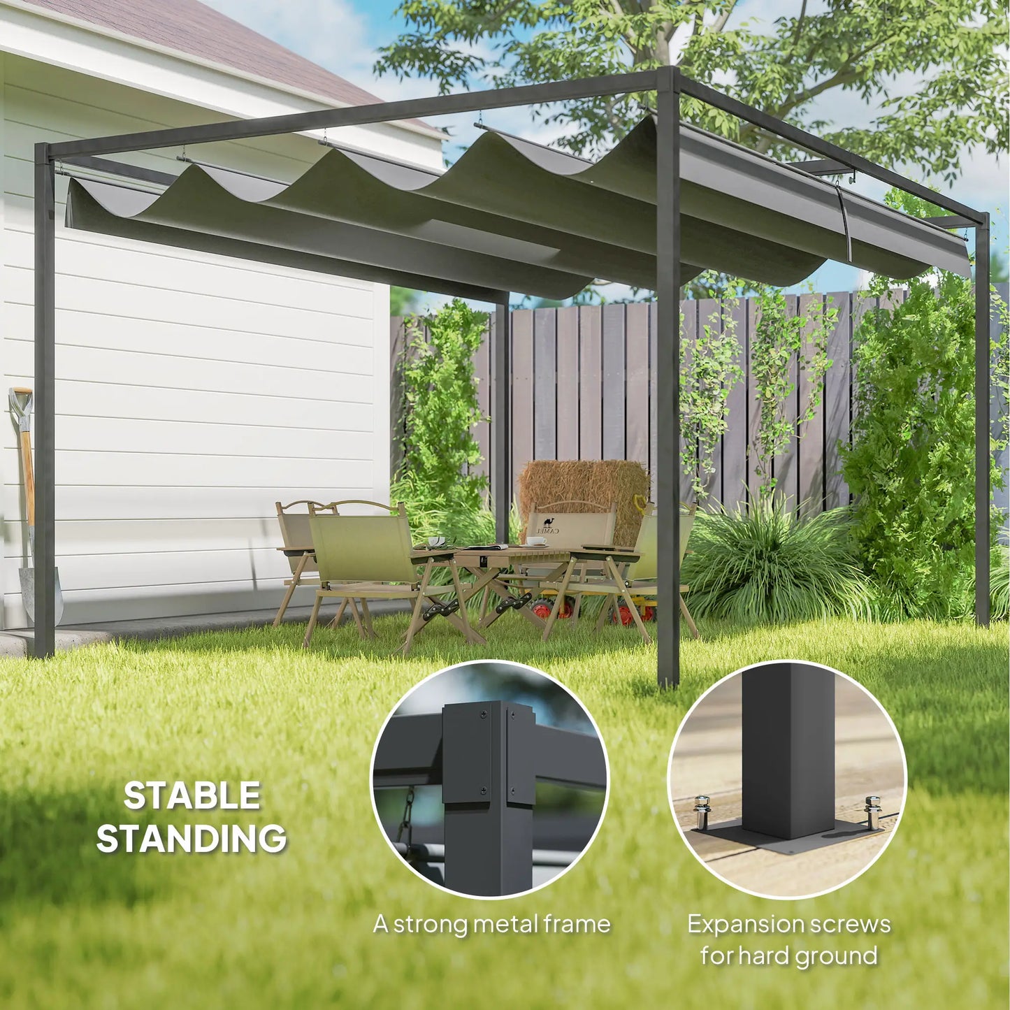 4m x 3m Rectangular Metal Pergola – Dark Grey Outdoor Patio Shade