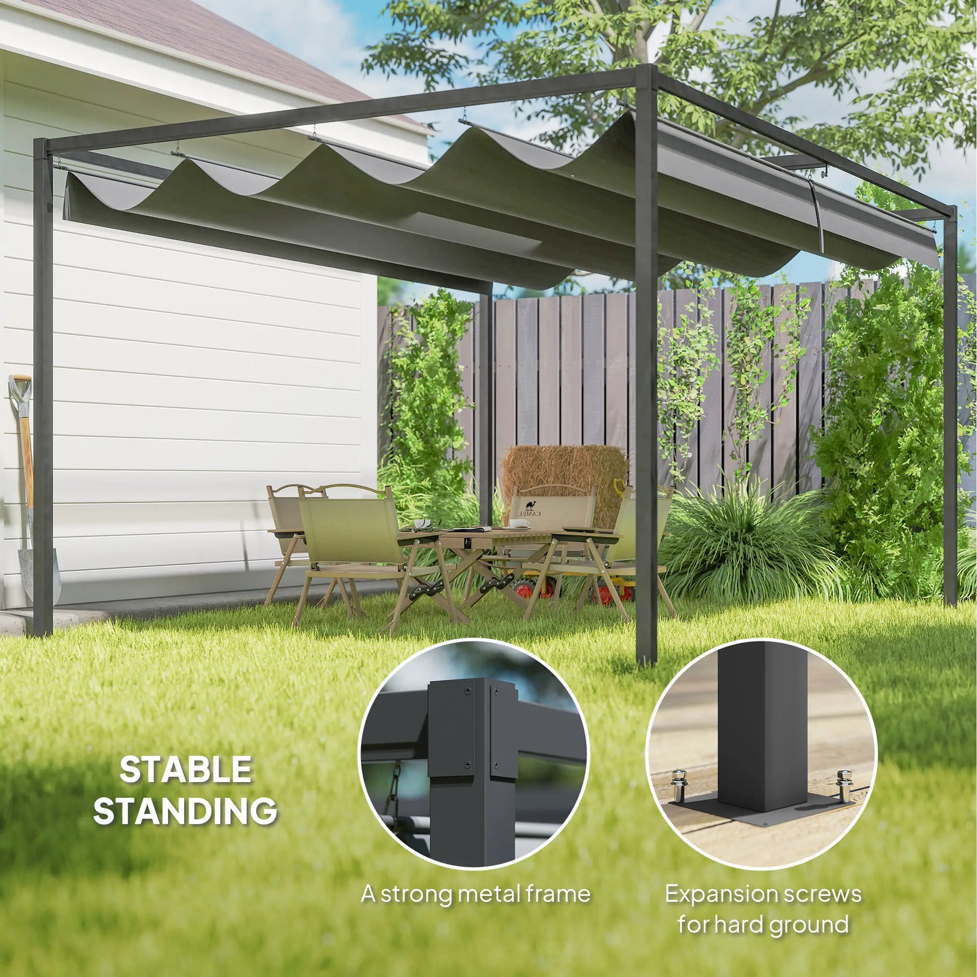 4m x 3m Rectangular Metal Pergola – Dark Grey Outdoor Patio Shade