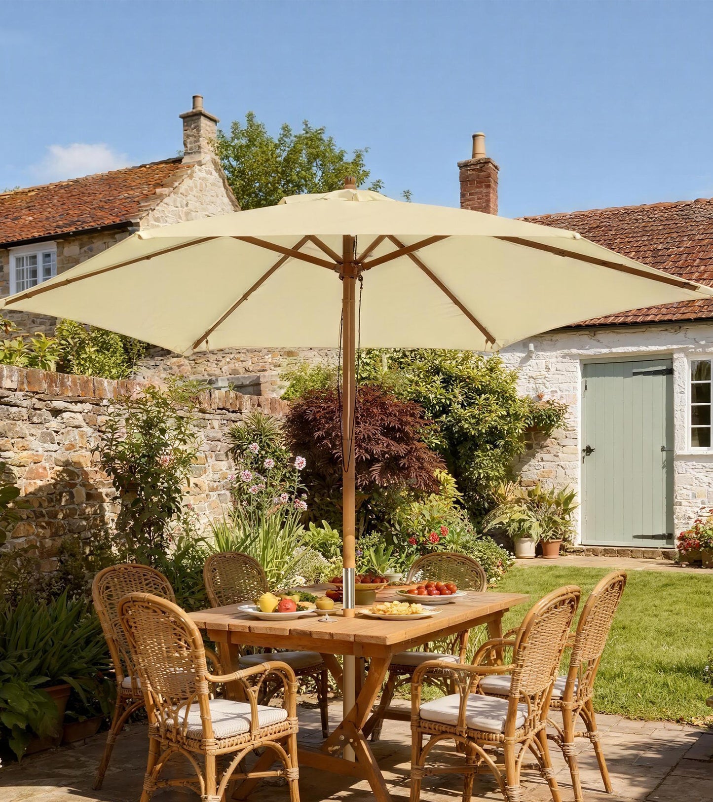 2.5m Wood Garden Parasol Sun Shade Patio Outdoor Wooden Umbrella Canopy, Table Market Umbrella with Vent