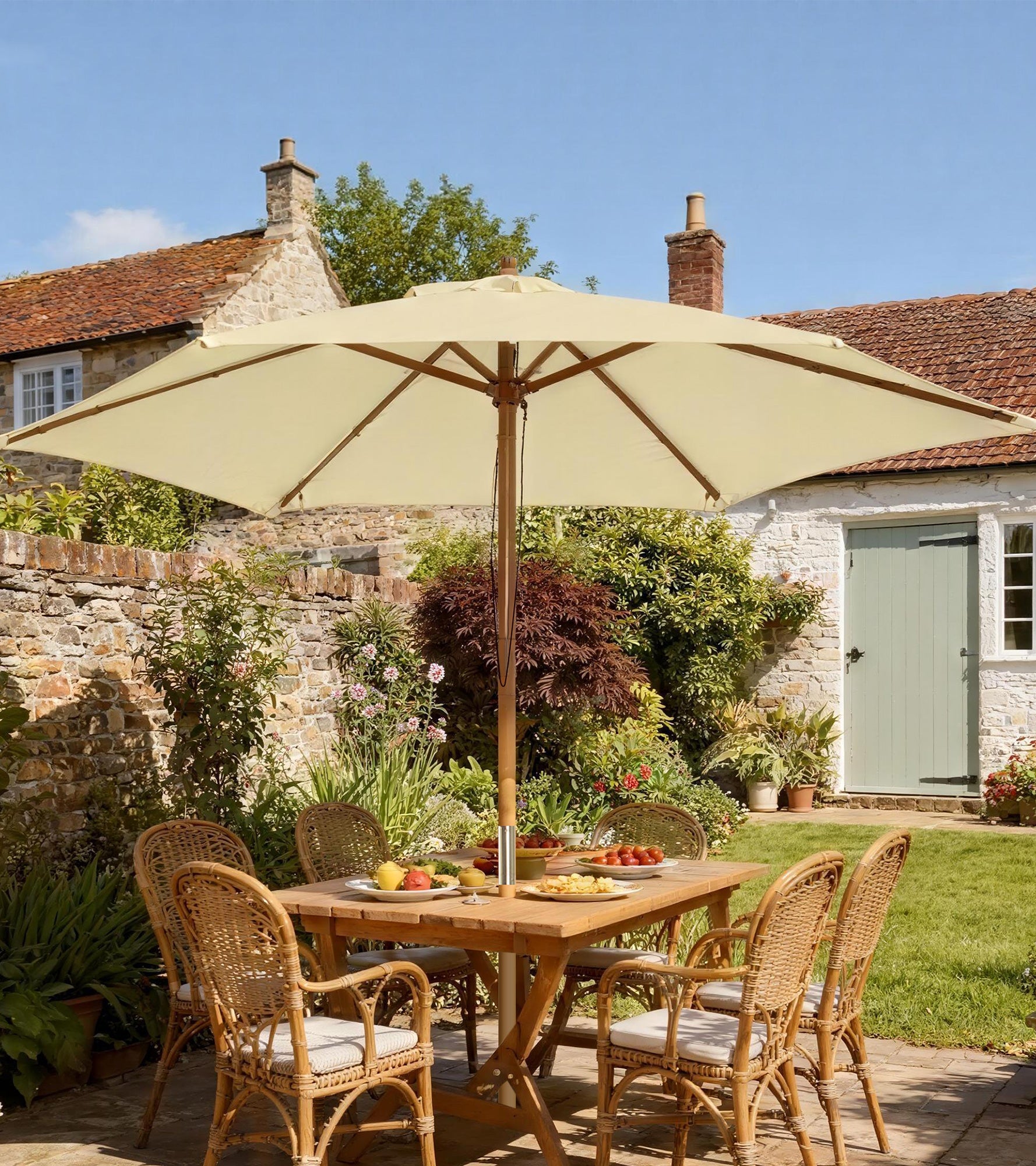 2.5m Wood Garden Parasol Sun Shade Patio Outdoor Wooden Umbrella Canopy, Table Market Umbrella with Vent