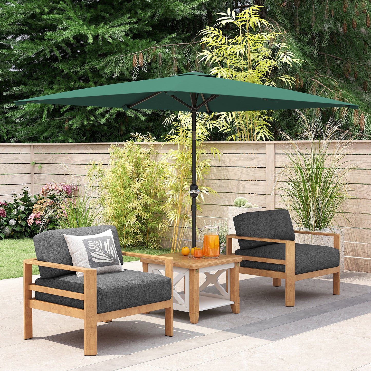 Outsunny 3x2m Garden Parasol Umbrella with Aluminium Pole, Tilt and Crank, Rectangular Outdoor Table Parasol Sun Shade for Patio, Green