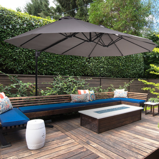 Double Canopy Offset Parasol Umbrella Garden Shade w/ Steel Pole 12 Ribs Grey