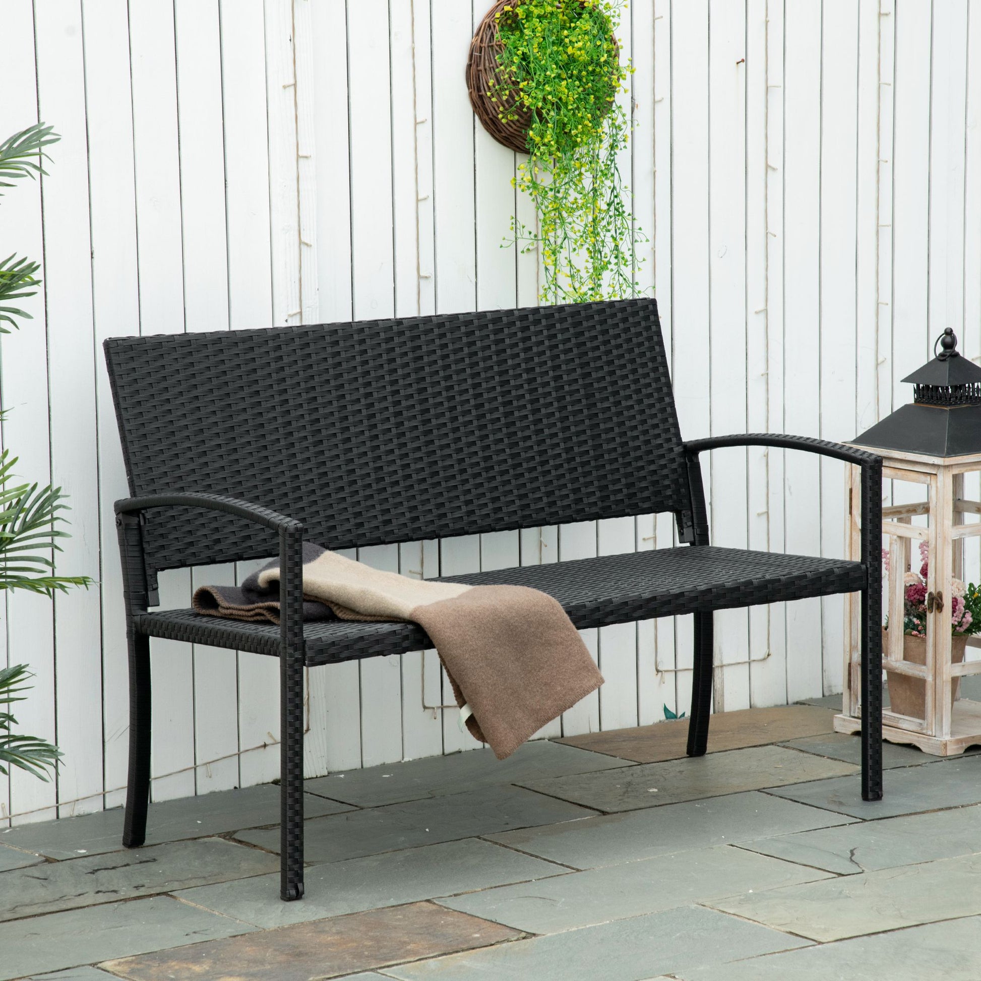 Mediterraneo 2 Seater Poly Rattan Garden Bench, All Weather Wicker Garden Loveseat