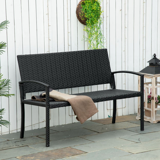 Mediterraneo 2 Seater Poly Rattan Garden Bench, All Weather Wicker Garden Loveseat