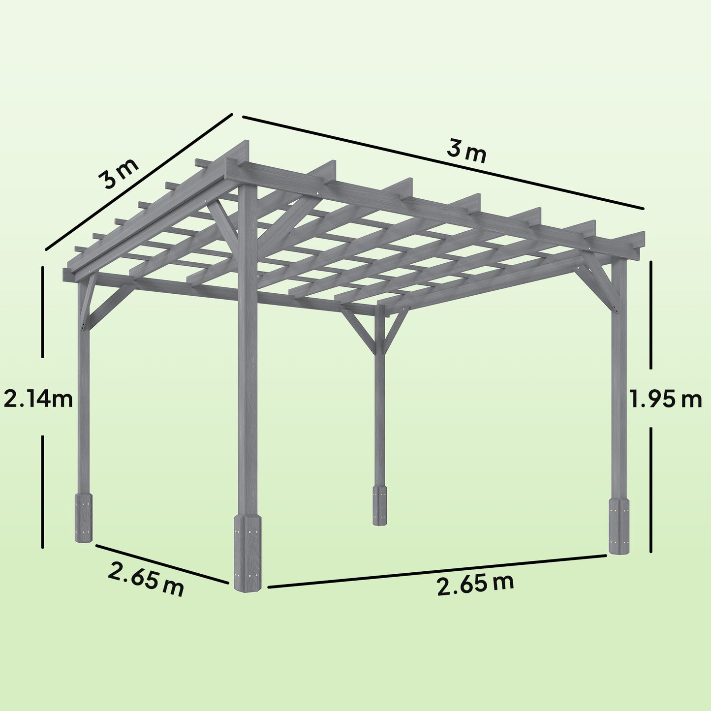 Outsunny 3 x 3 m Wooden Pergola Kit, Decorative Garden Gazebo Shelter with Stable Structure for Climbing Vines, Grey