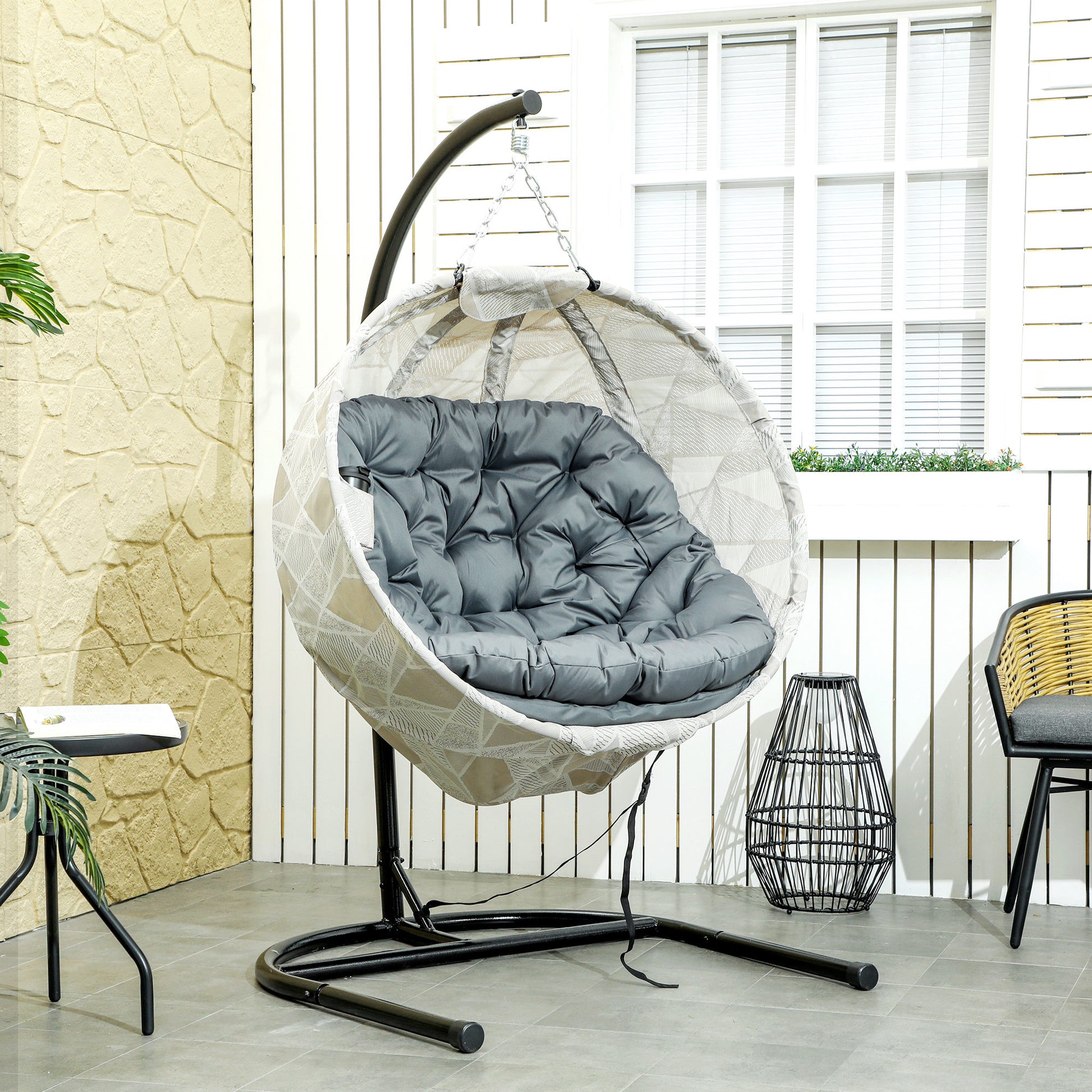Sorrento Hanging Egg Chair Garden Swing Chair with Folding Basket, Hanging Chair with Stand, Thickened Cushion