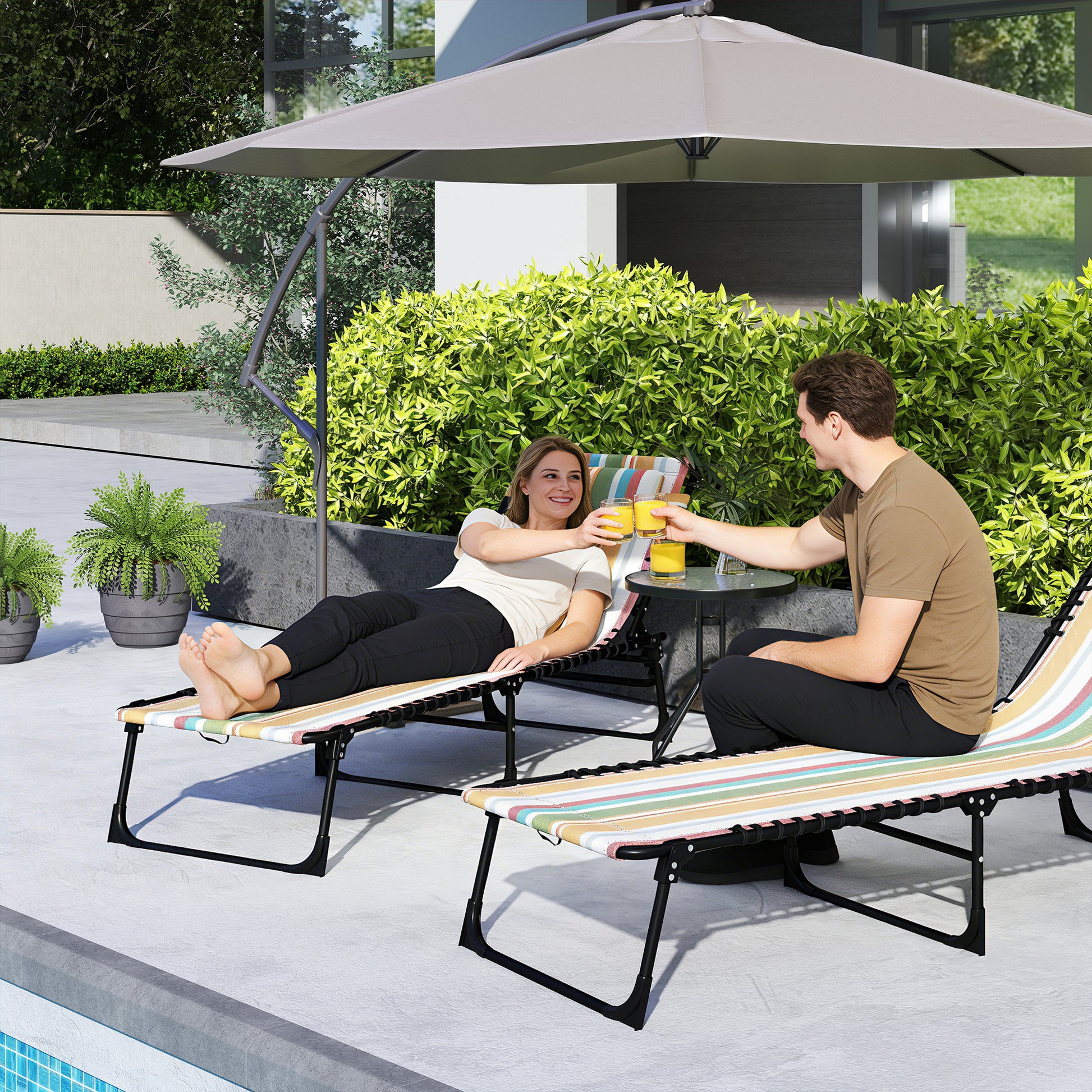 Folding Sun Lounger Beach Chaise Chair Garden Reclining Cot Camping Recliner with 4 Position Adjustable Multicolored