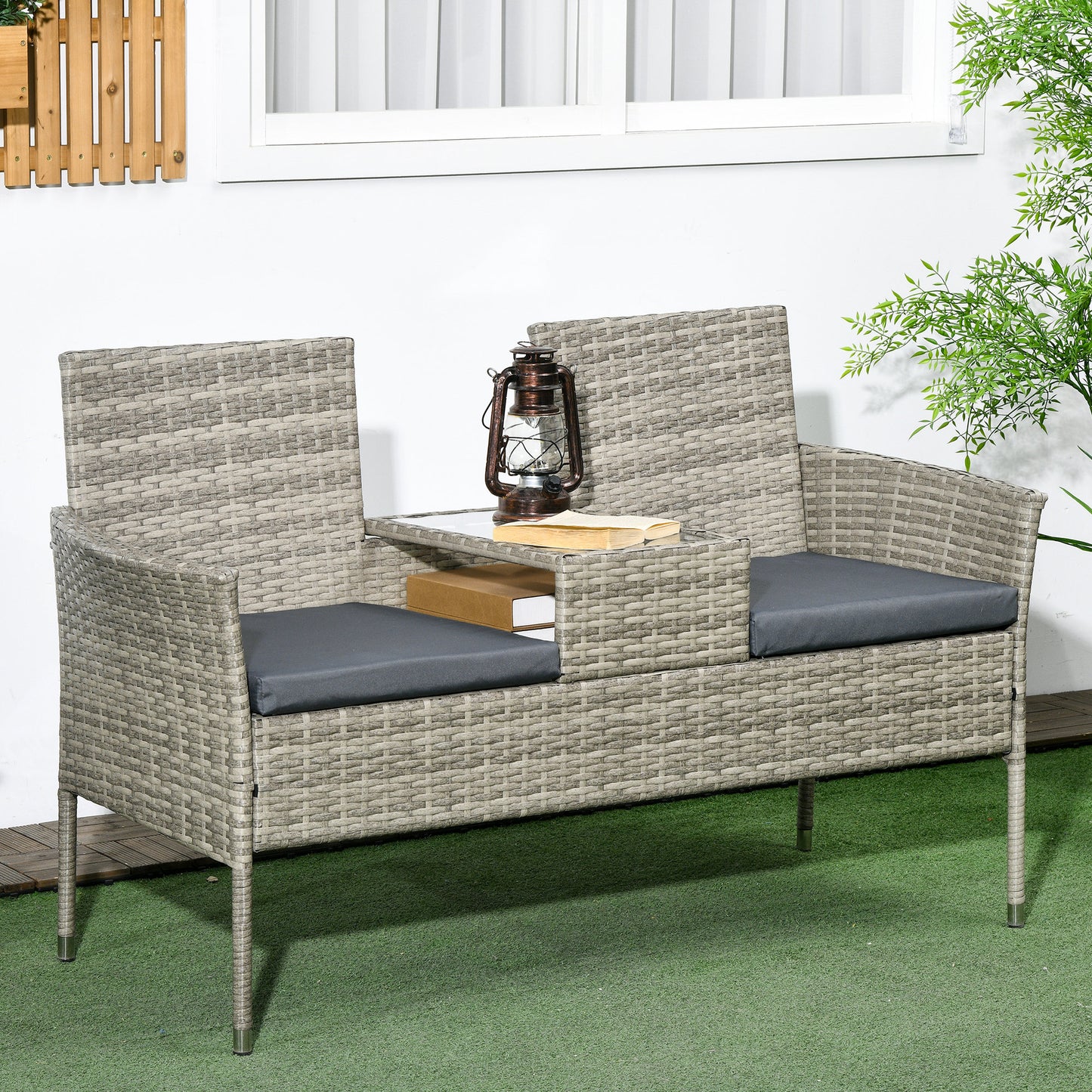 Capri Two-Seat Rattan Chair, with Middle Table - Light Grey