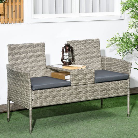 Capri Two-Seat Rattan Chair, with Middle Table - Light Grey