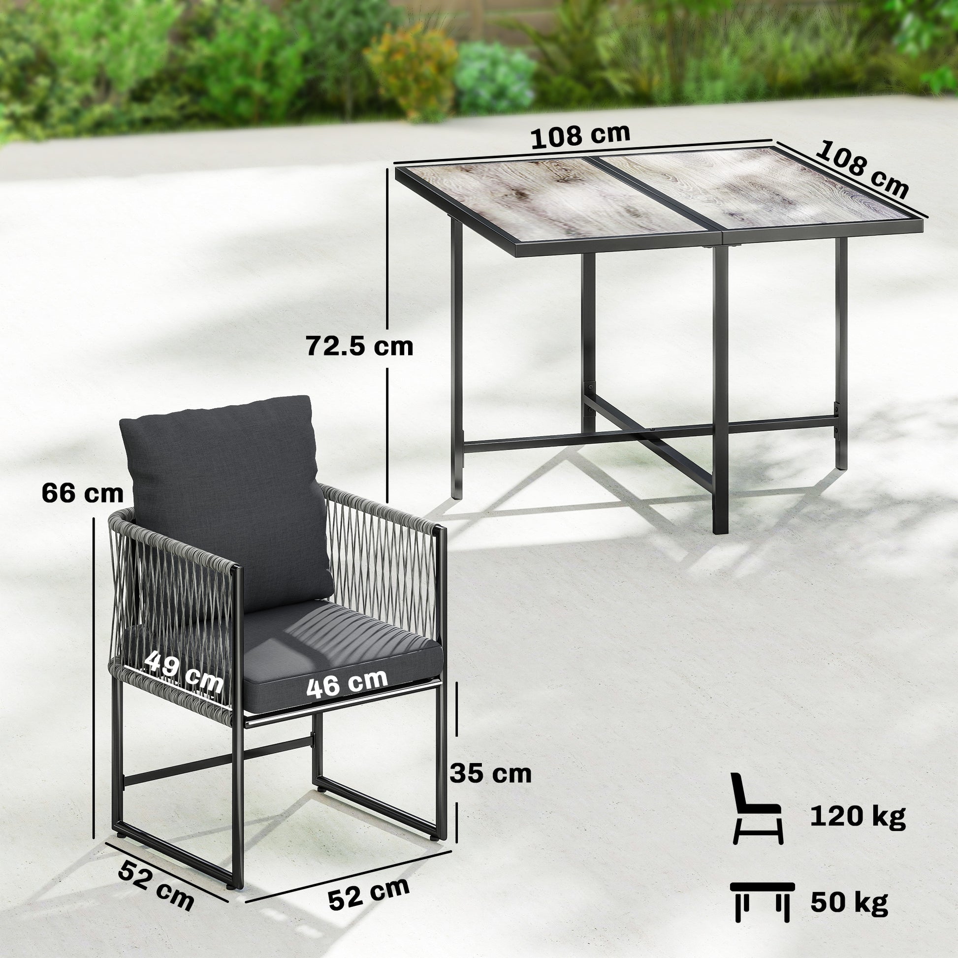 Outsunny 4-Seater Garden Dining Set, Rattan Outdoor Furniture with Space-Saving Chairs and Thick Cushions for Patio Balcony, Black