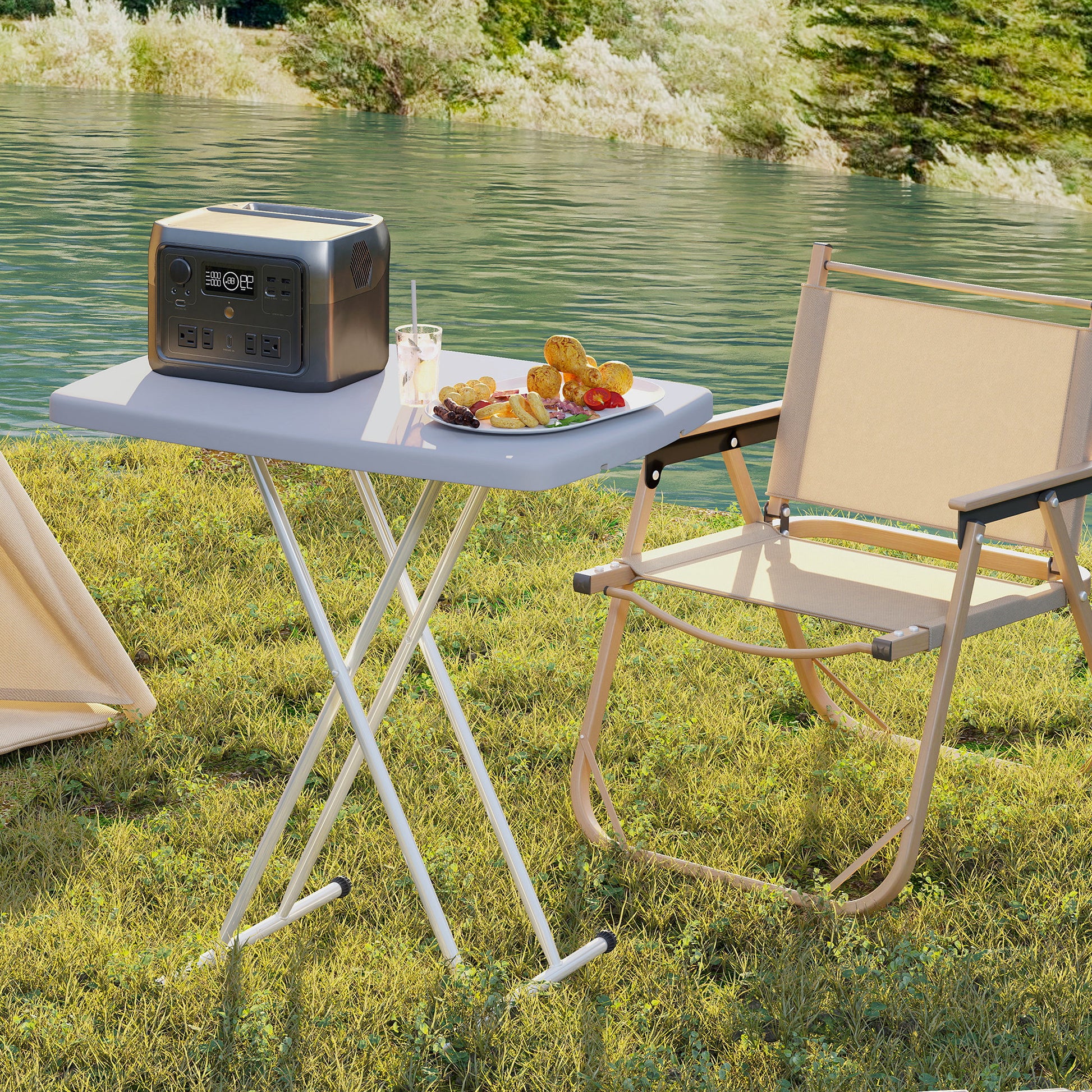 Outsunny Minimal Folding Outdoor Table - Grey/White
