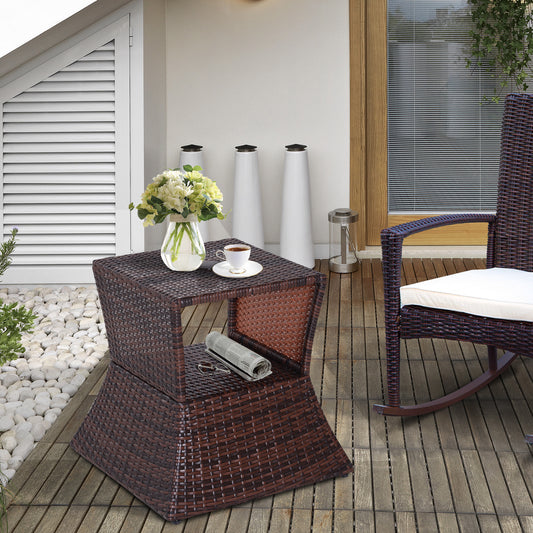 Sorrento Rattan Outdoor Coffee Table, Wicker Garden Patio Bistro Side Table with Umbrella Hole and Storage Space