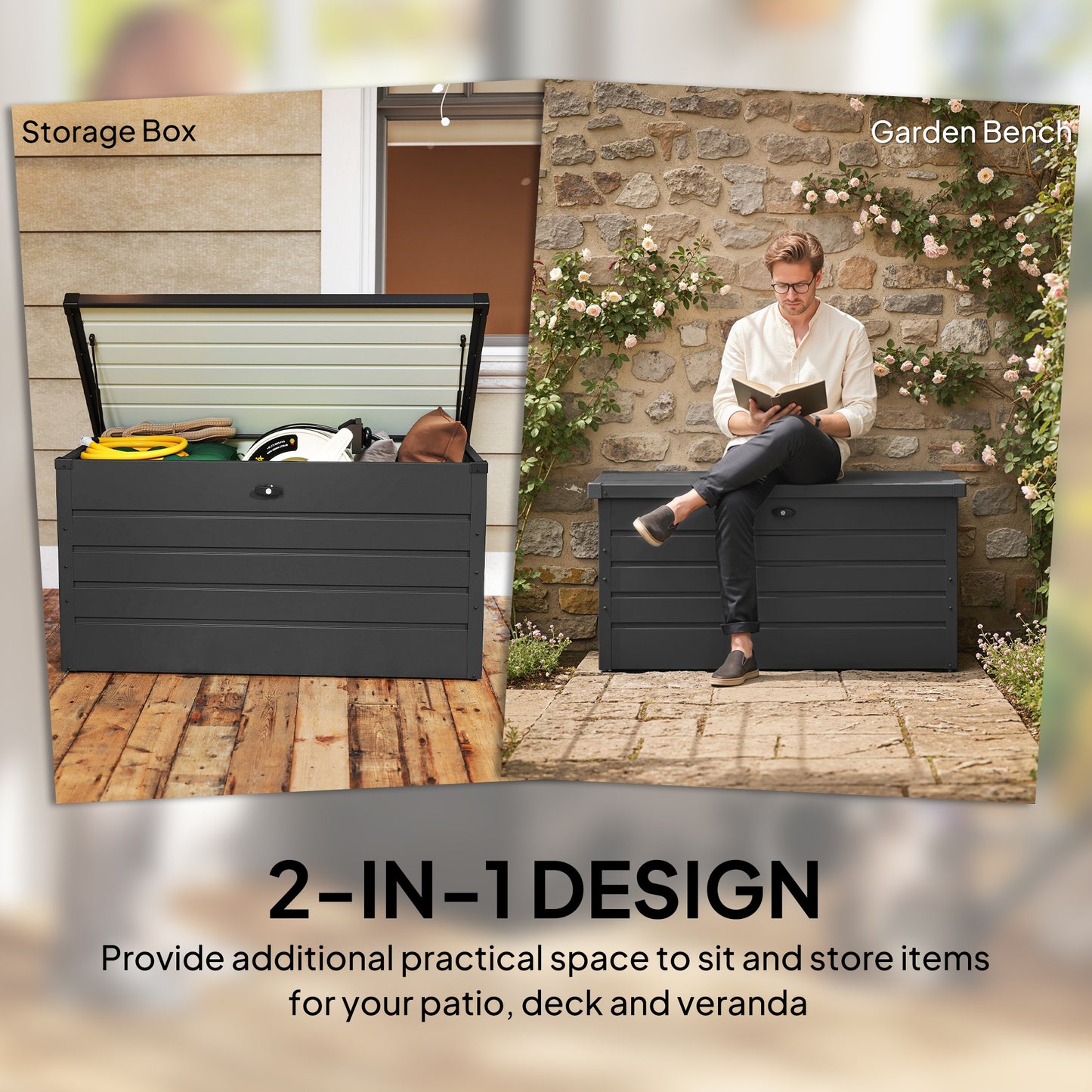 Outsunny - 311L Galvanised Steel Garden Storage Box, Lockable, Dark Grey