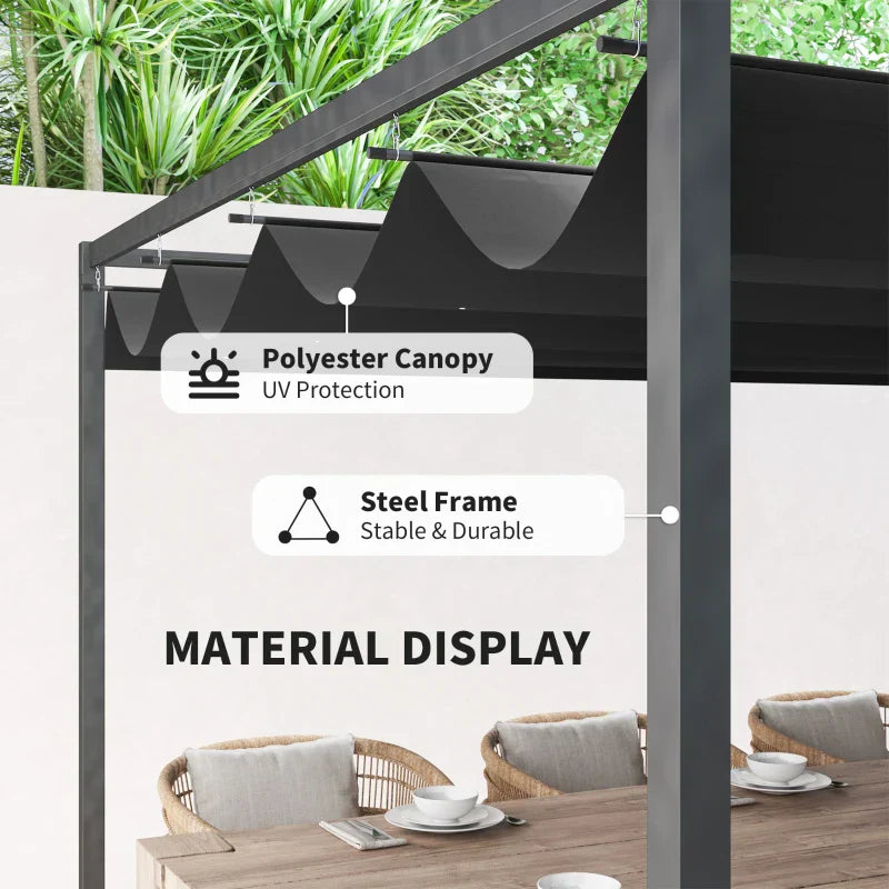 4m x 3m Metal Pergola – Black Retractable Canopy Roof, Outdoor Patio Garden Shade