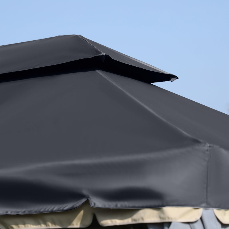 Black 3m x 4m Aluminium Gazebo – Outdoor Garden Pavilion with Double Tier Roof, Curtains and Insect Netting