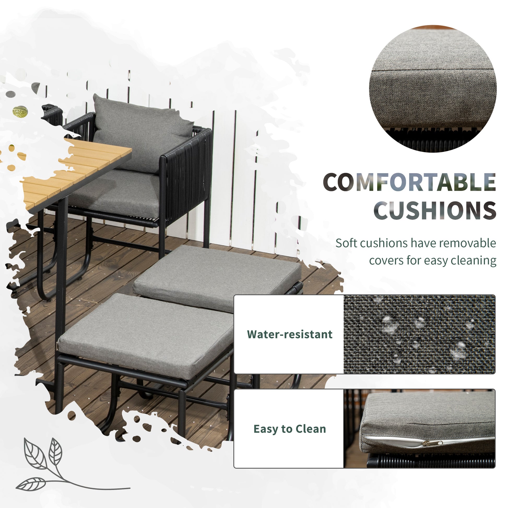Outsunny 10 Seater Rattan Cube Garden Furniture Set with Wood Grain Plastic Top Table, Black