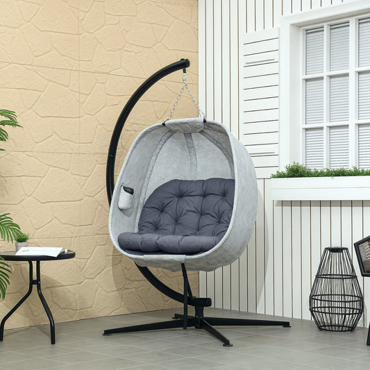 Santorini Hanging Egg Chair Garden Swing Chair with Folding Basket, Hanging Chair with Stand, Thickened Cushion