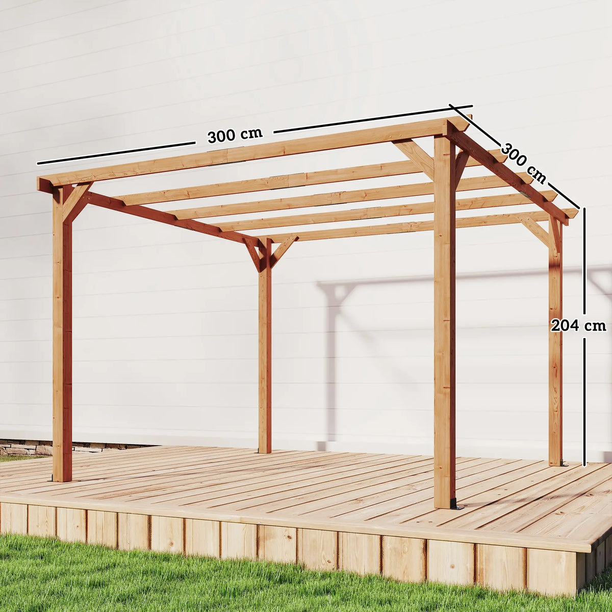 3x3m Wooden Pergola Kit with Triangle Supports – Garden Gazebo Grape Trellis Frame, 5 – Beam Maple Wood – Effect Design