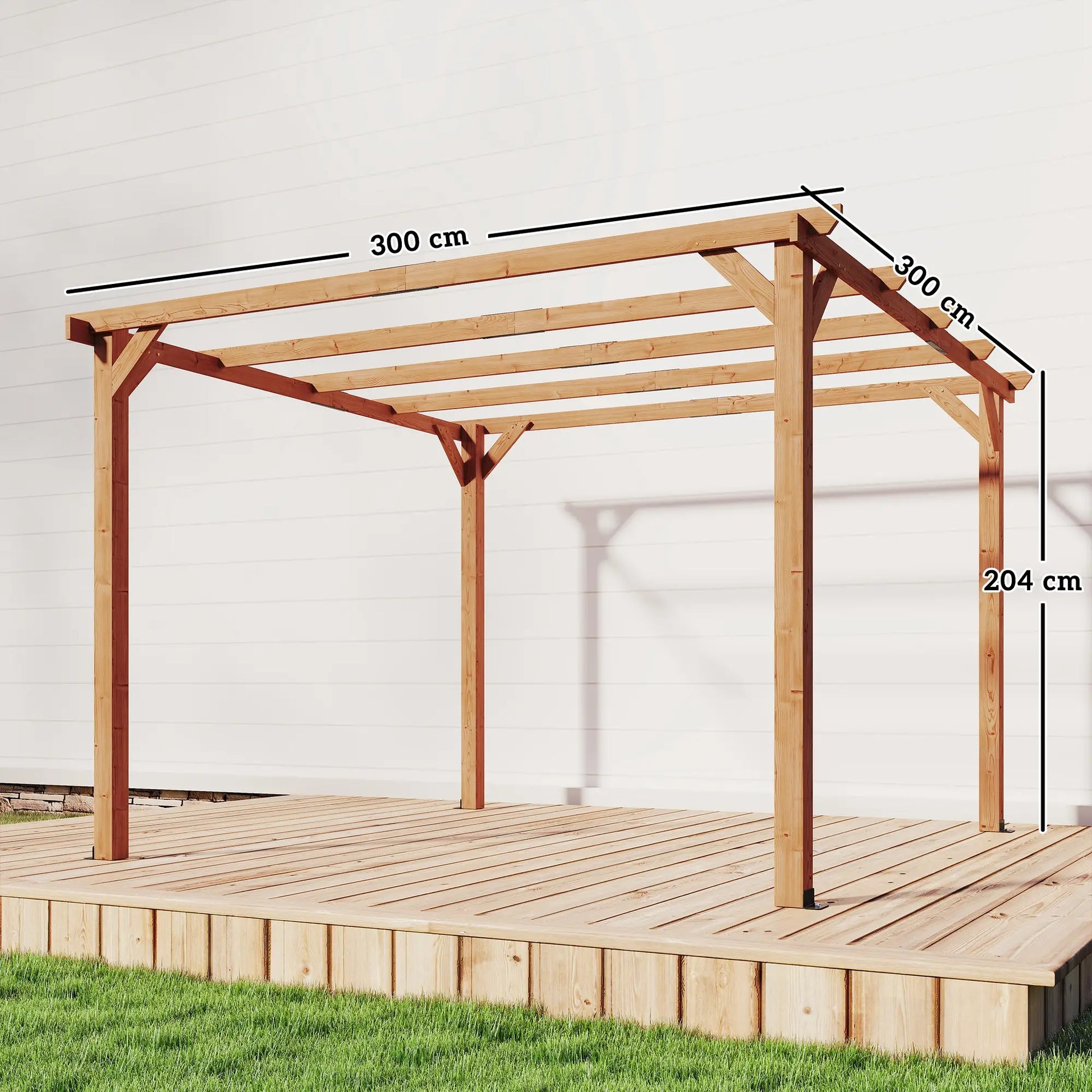 3x3m Wooden Pergola Kit with Triangle Supports – Garden Gazebo Grape Trellis Frame, 5 – Beam Maple Wood – Effect Design