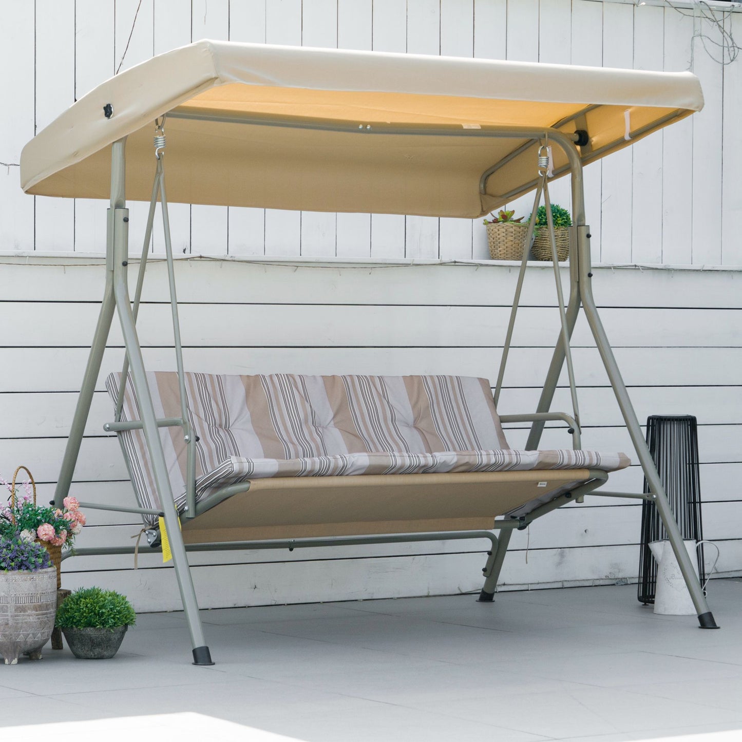 Tivoli Three-Seater Garden Swing Seat - Light Brown