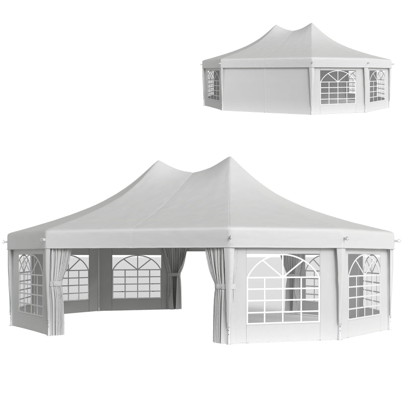 8.9m x 6.5m Premium 10 – Sided Garden Marquee Gazebo – Steel Frame Outdoor Party Tent with Windows