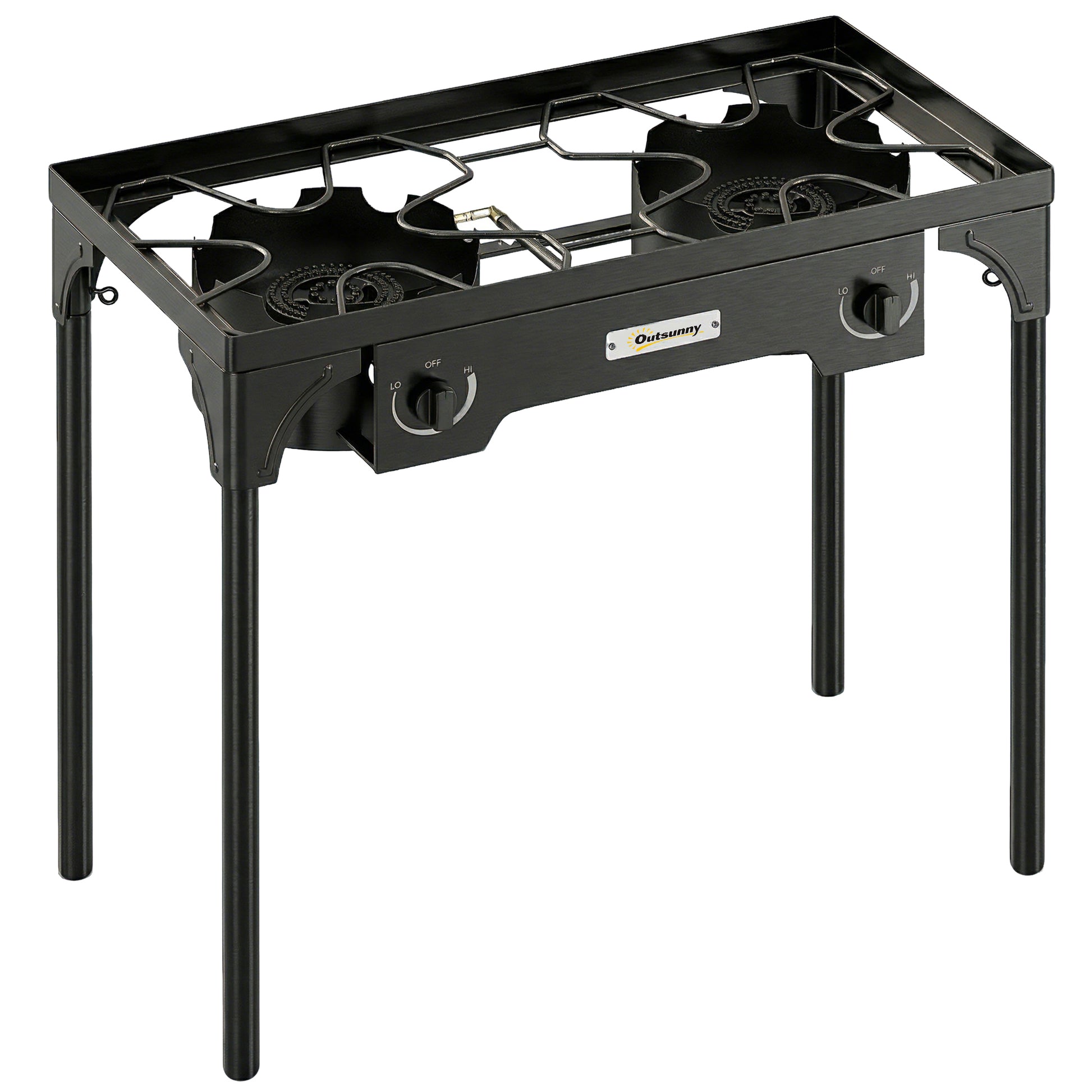 Outsunny Double Burner Camping Stove, 150,000 BTU High Pressure Camping Gas Stove with Detachable Legs, Black
