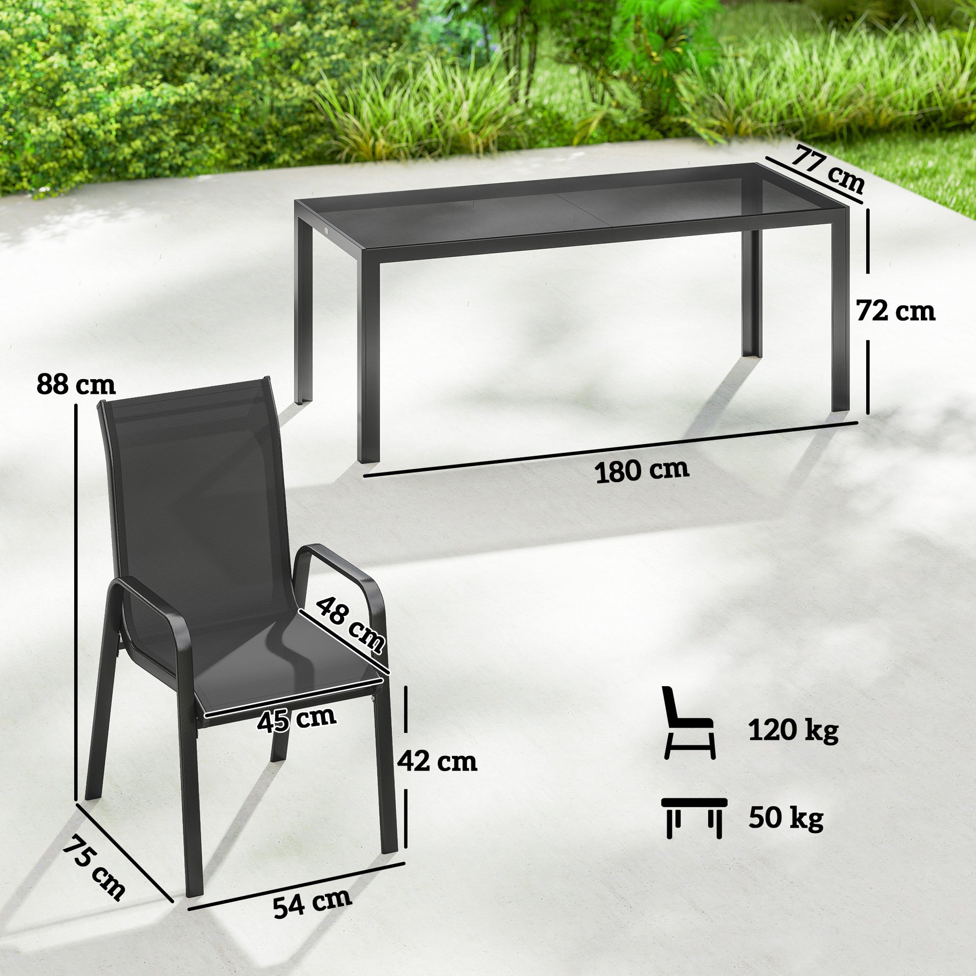 Outsunny 9 Pieces Garden Dining Set, Outdoor Table and Chairs Set for 8, Garden Furniture Set with Tempered Glass Top, Black