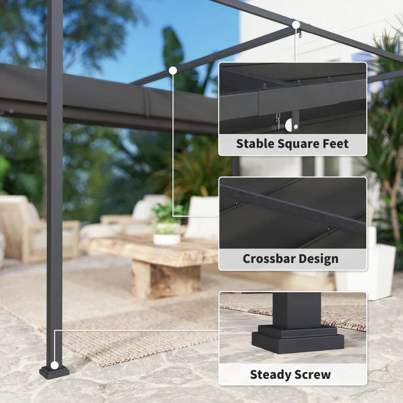 4m x 3m Metal Pergola – Black Retractable Canopy Roof, Outdoor Patio Garden Shade