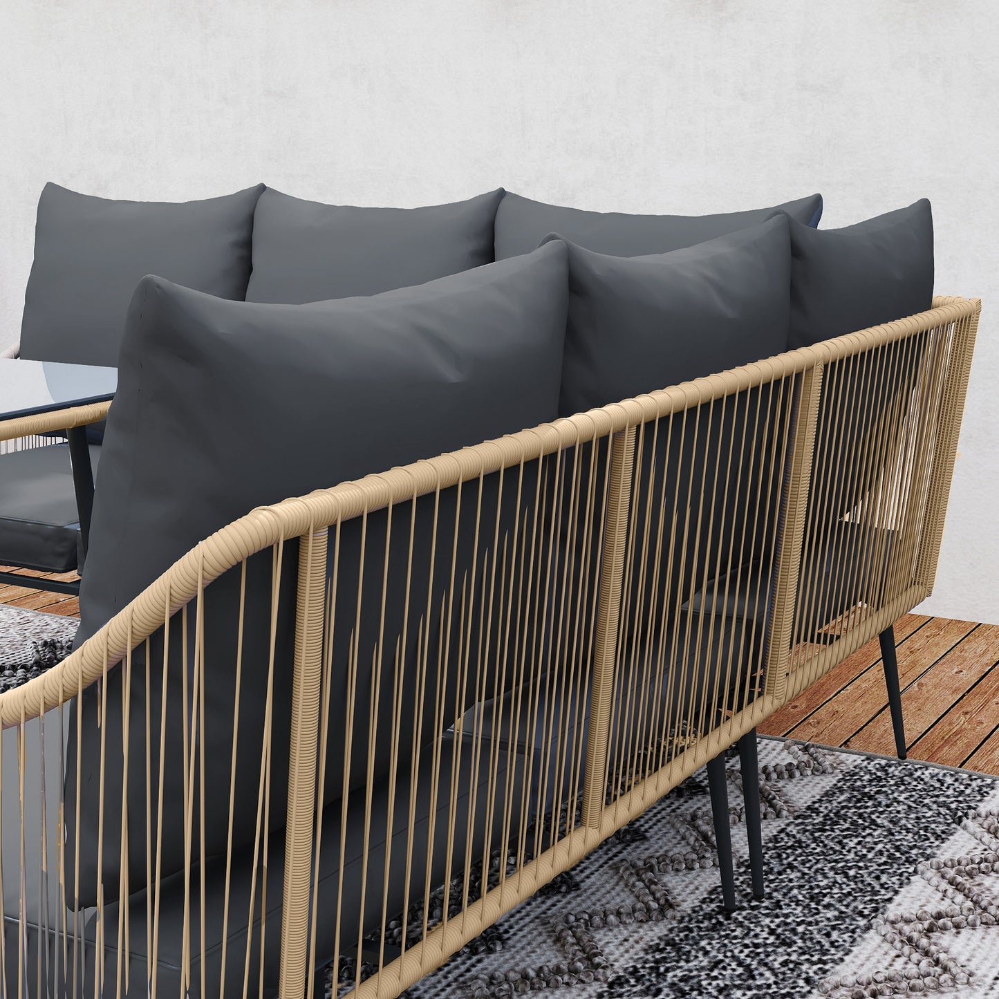 Outsunny Six-Piece Rattan Strong Garden Sofa Set with Tempered Glass-top Table - Brown/Grey