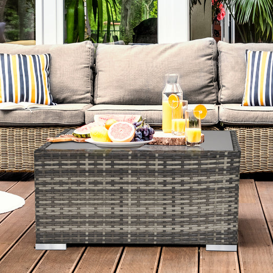 Marbella Square PE Wicker Rattan Table with Glass Top - Dark Grey