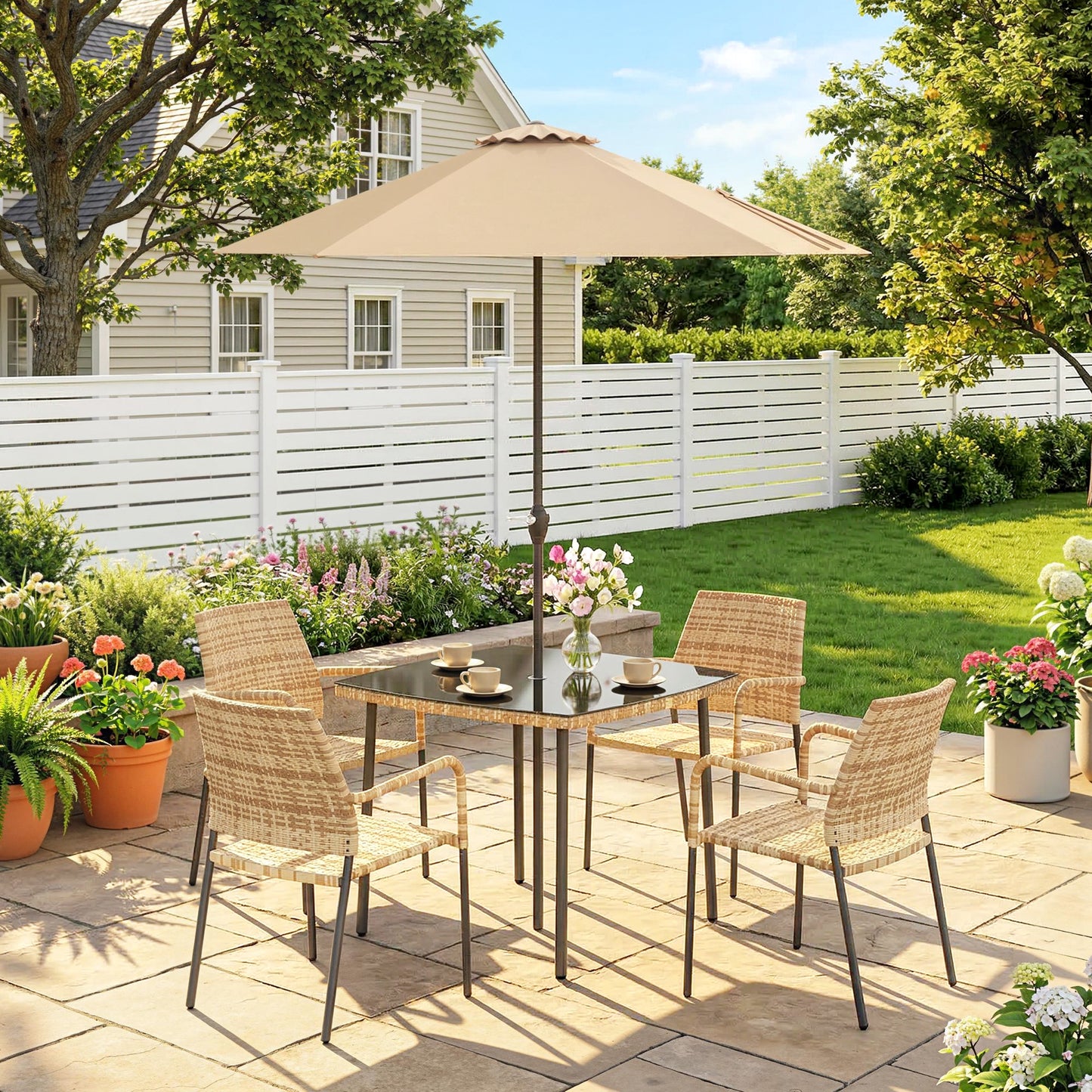 Santorini 4 Seater Rattan Dining Set with Parasol