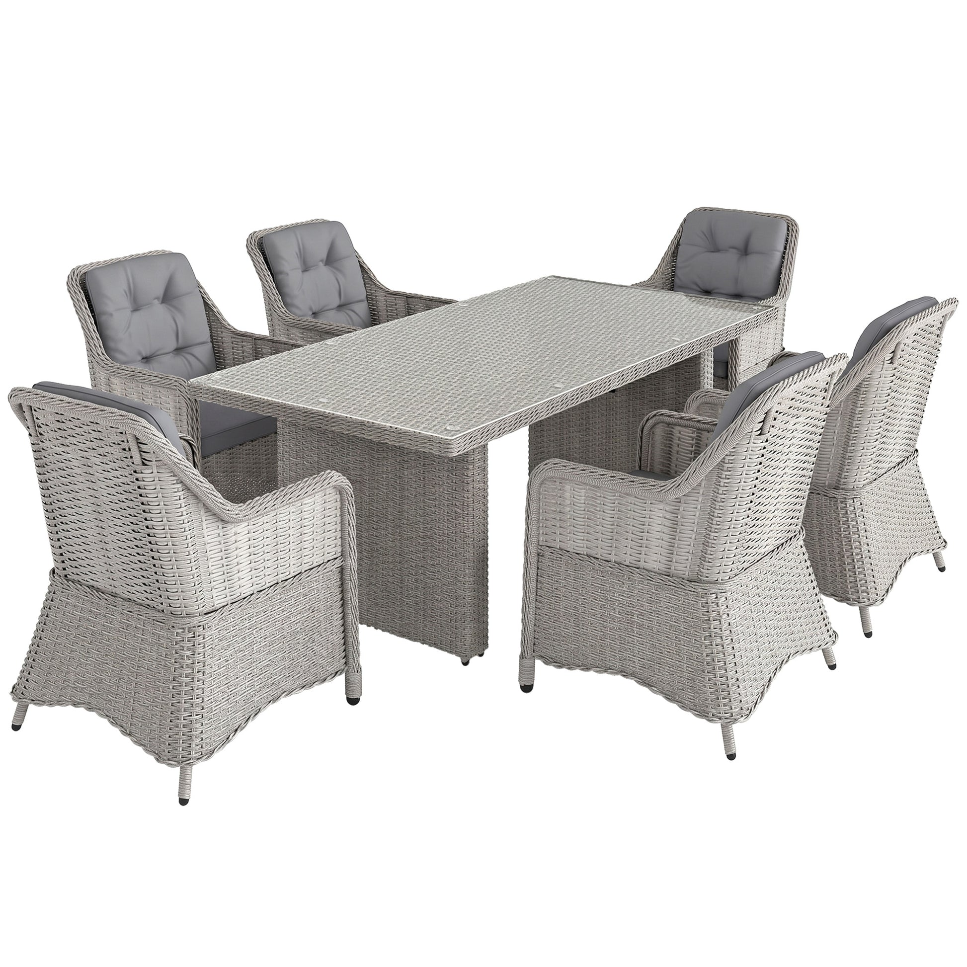 Outsunny Seven-Piece Rattan Dining Set - Mixed Grey