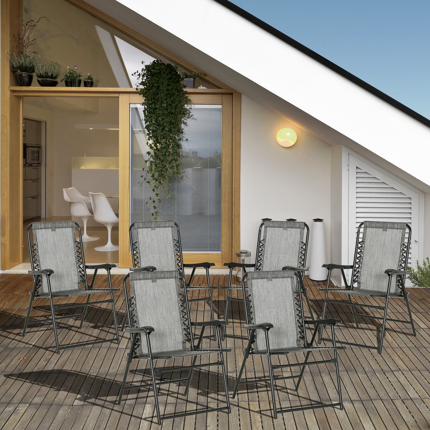 Set of 6 Patio Folding Chair Set, Garden Portable Outdoor Chairs with Armrest and Breathable Mesh Fabric Seat and Backrest, for Camping, Beach,