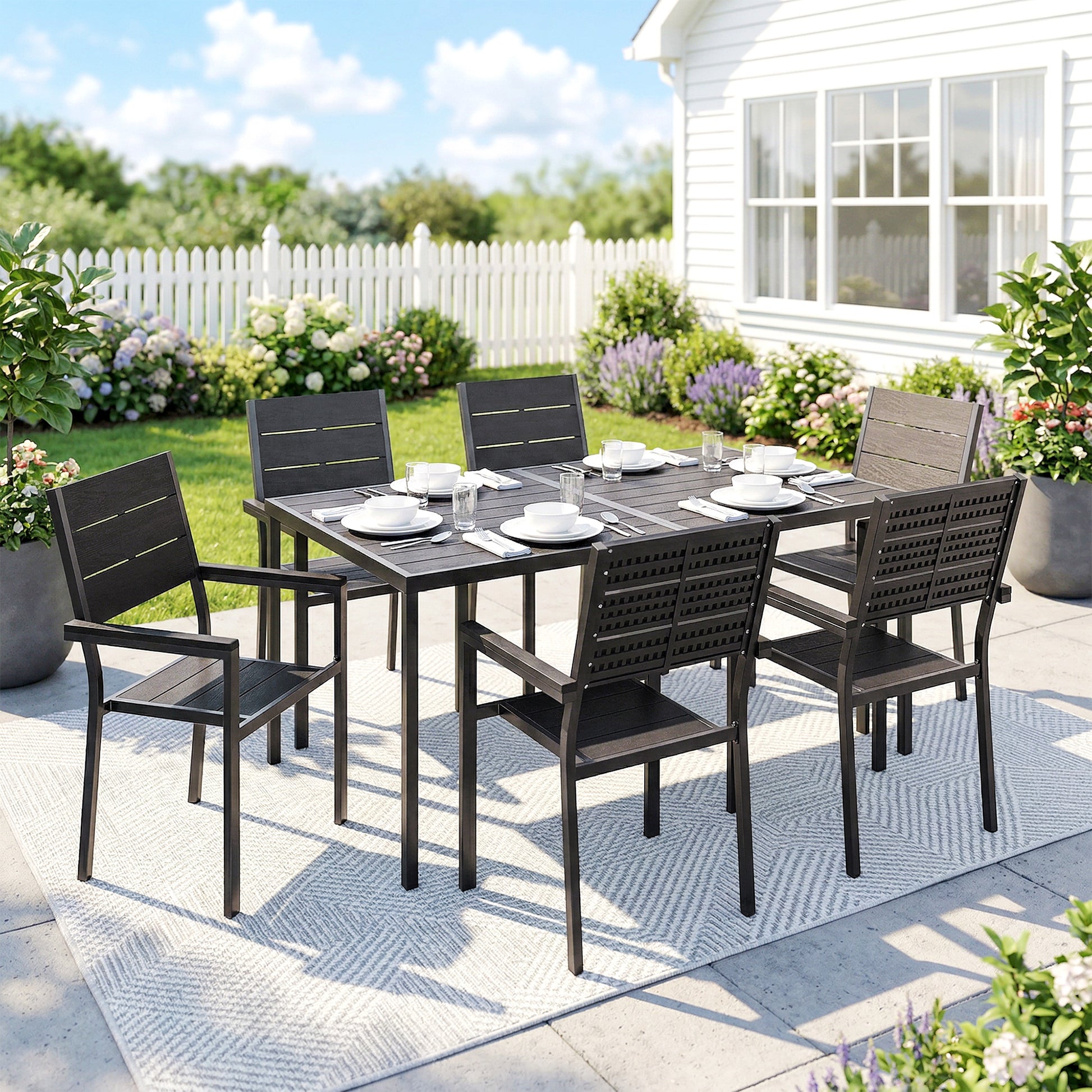 Tivoli 7 Piece Garden Dining Set, Garden Patio Table and Chairs for 6, Garden Dining Furniture Set with Slatted Tabletop