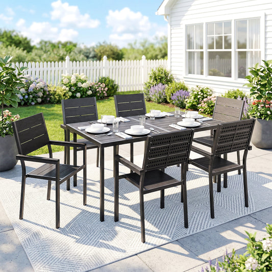 Tivoli 7 Piece Garden Dining Set, Garden Patio Table and Chairs for 6, Garden Dining Furniture Set with Slatted Tabletop