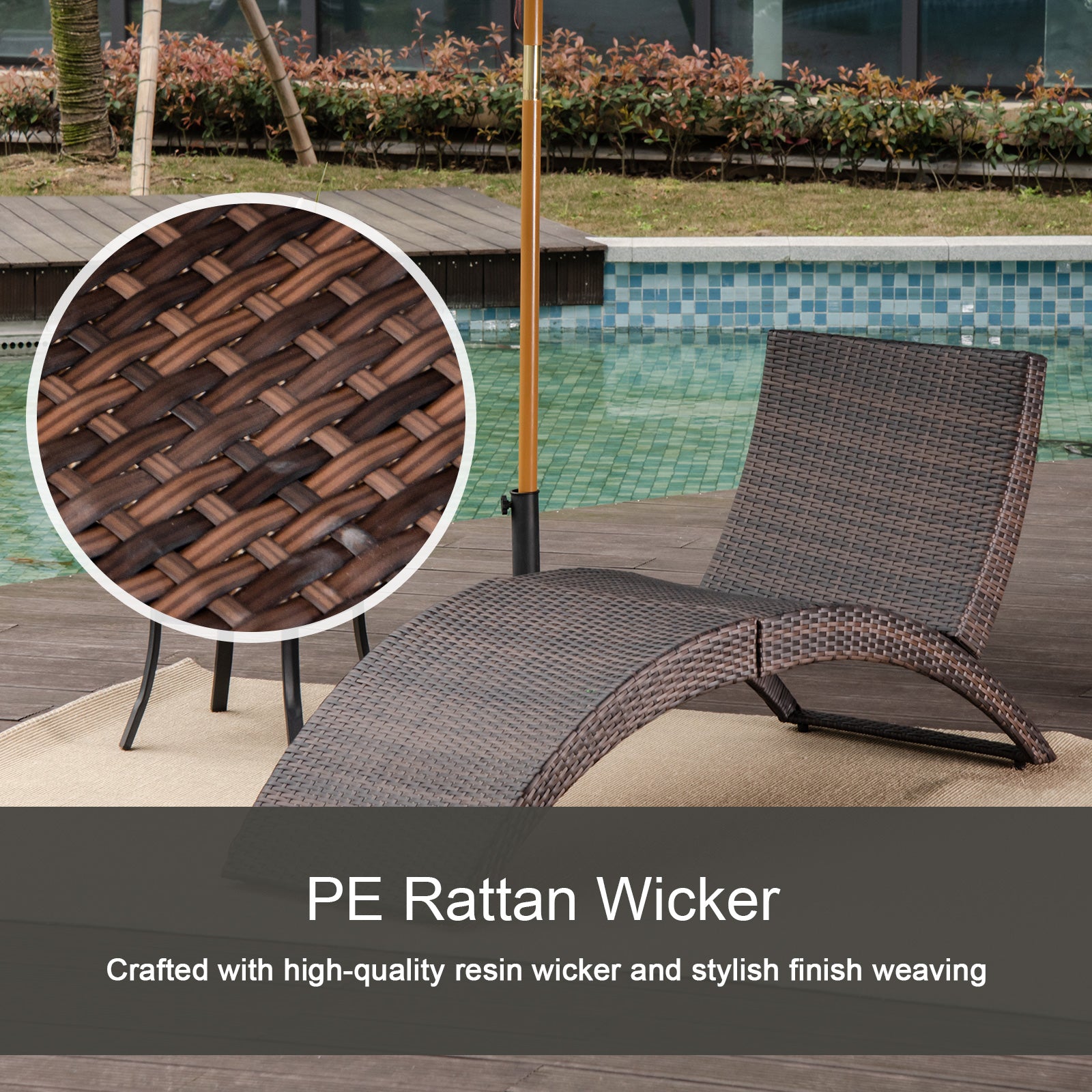 Outsunny Folding Sun Lounger, PE Rattan Garden Lounger Chair with Soft Padded Cushion, Ergonomic Curved Design Sun Bed for Balcony, Garden, Brown