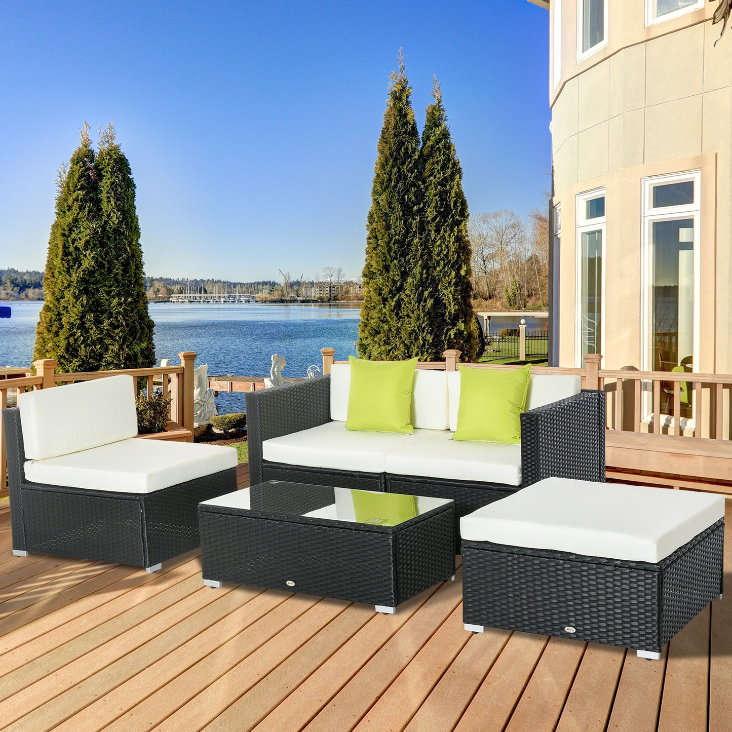 Ibiza White Rattan Garden Furniture 4-Seater Garden Sofa Set with Coffee Table - White