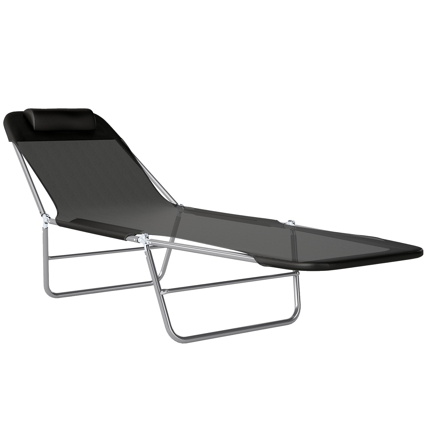 Outsunny Folding Sun Lounger, Texteline Reclining Sun Bed with 5 Position Adjustable Backrest, Headrest, Black
