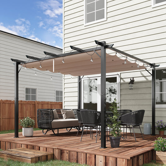 3m x 3m Pergola - Retractable Aluminium 3x3 Garden Shade BBQ & Gatherings, Family Use, Brown