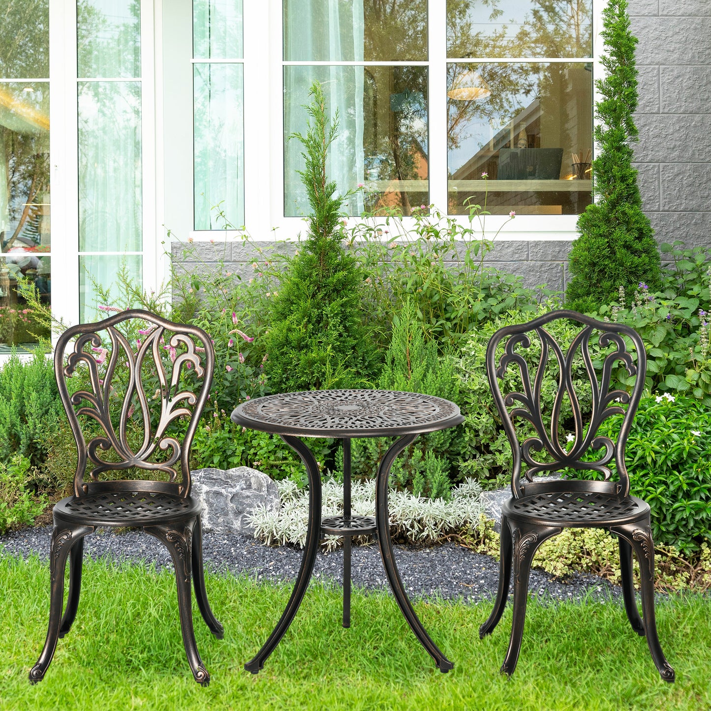 Mediterraneo 3 Piece Garden Bistro Set Aluminium Outdoor Furniture Set for 2 Garden Chairs and Table with Umbrella