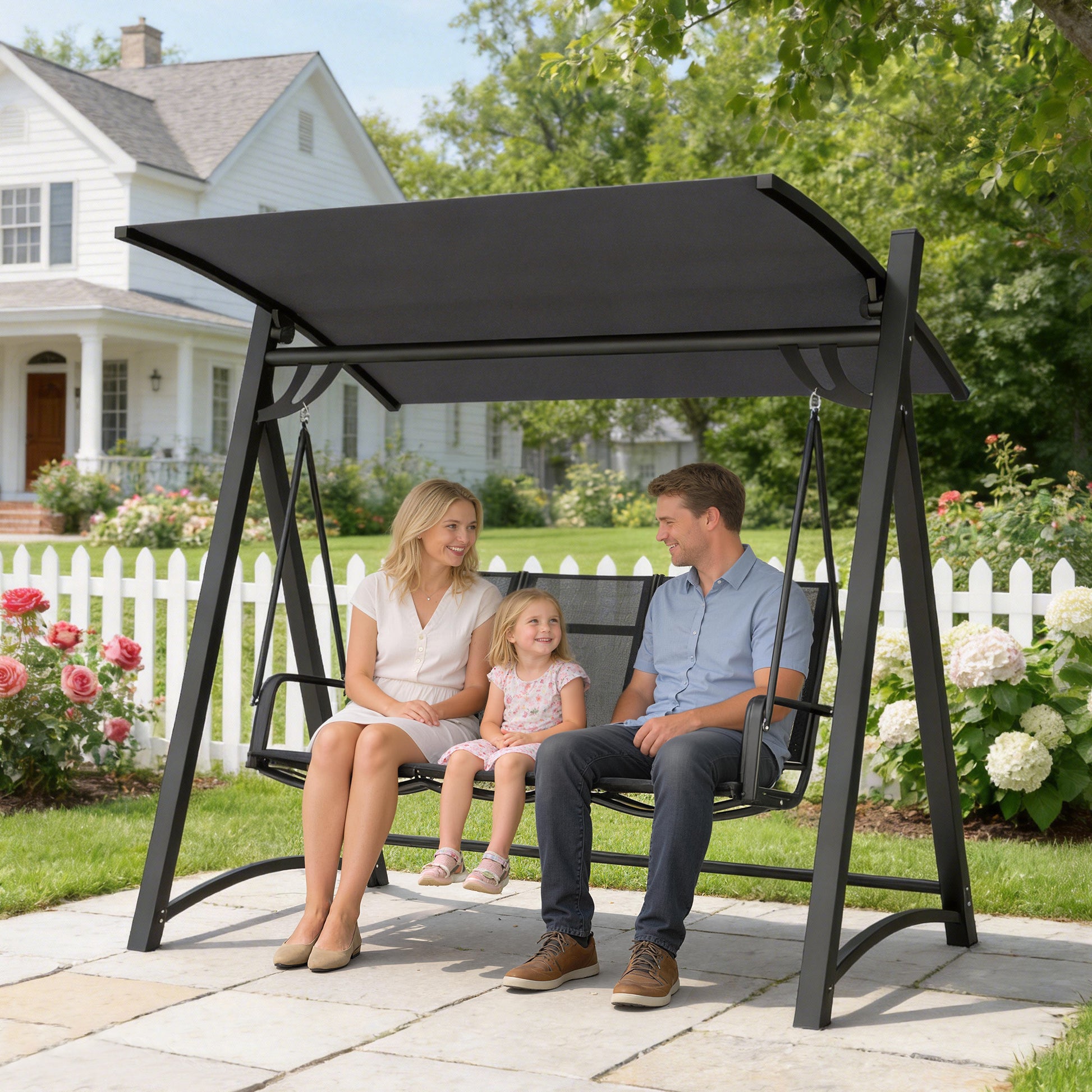 Verona 3 Seater Swing Chair, Garden Swing Bench with Adjustable Tilting Canopy