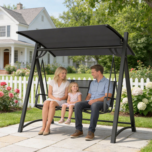 Verona 3 Seater Swing Chair, Garden Swing Bench with Adjustable Tilting Canopy