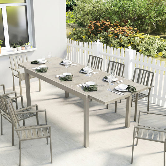 Mediterraneo Extending Garden Table, Aluminium Garden Dining Table for 8-10 with Wood-Like Grained Surface