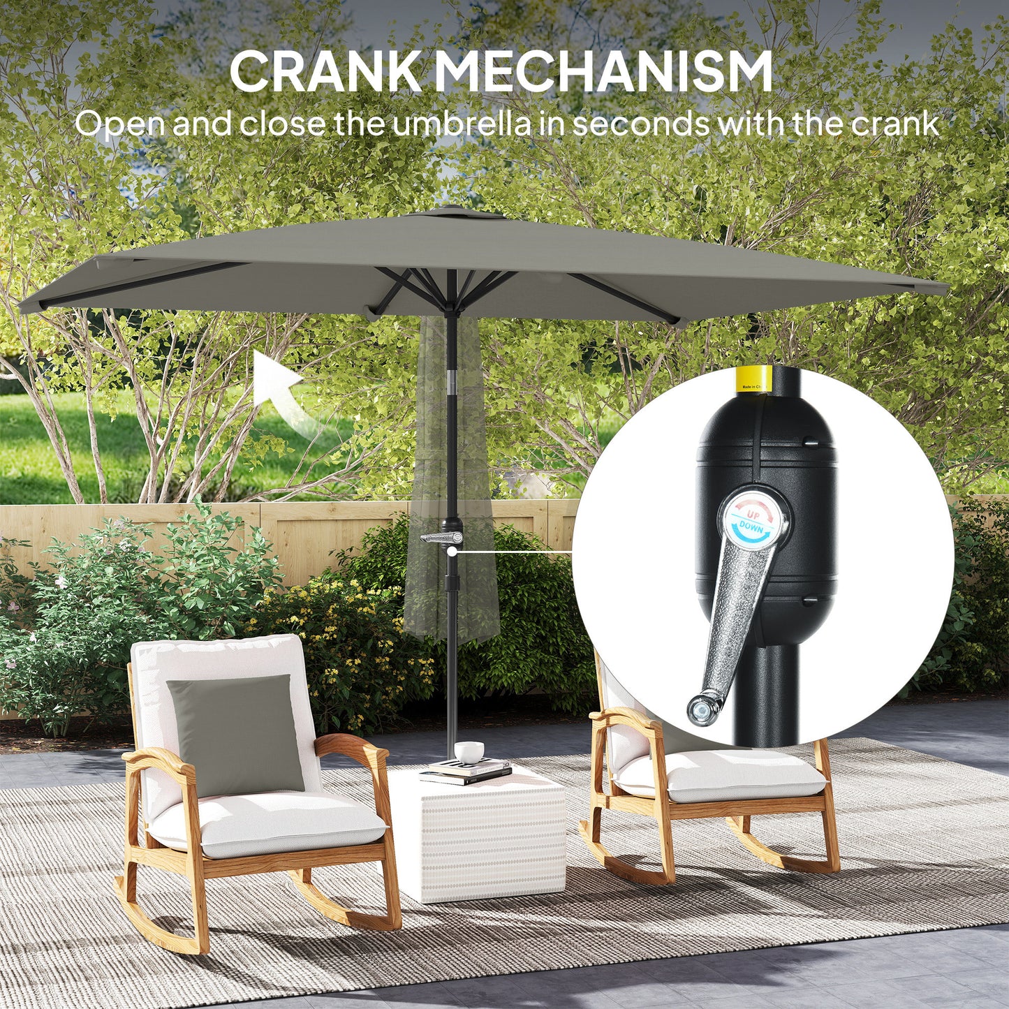Outsunny 3x2m Garden Parasol Umbrella with Aluminium Pole, Tilt and Crank, Rectangular Outdoor Table Parasol Sun Shade for Patio, Light Grey