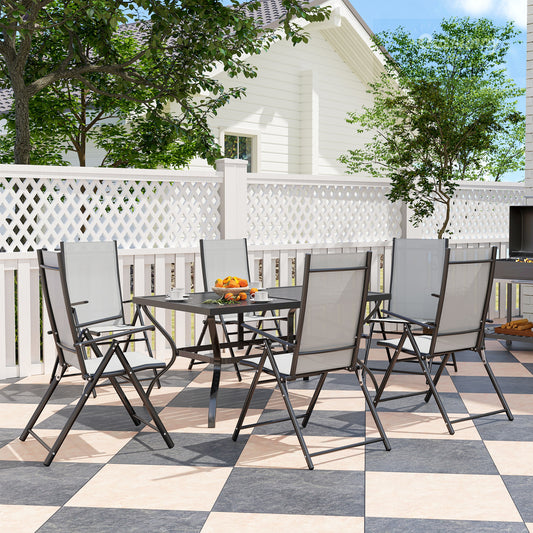 Mediterraneo Seven-Piece Steel Garden Dining Set, with Parasol Hole - Grey