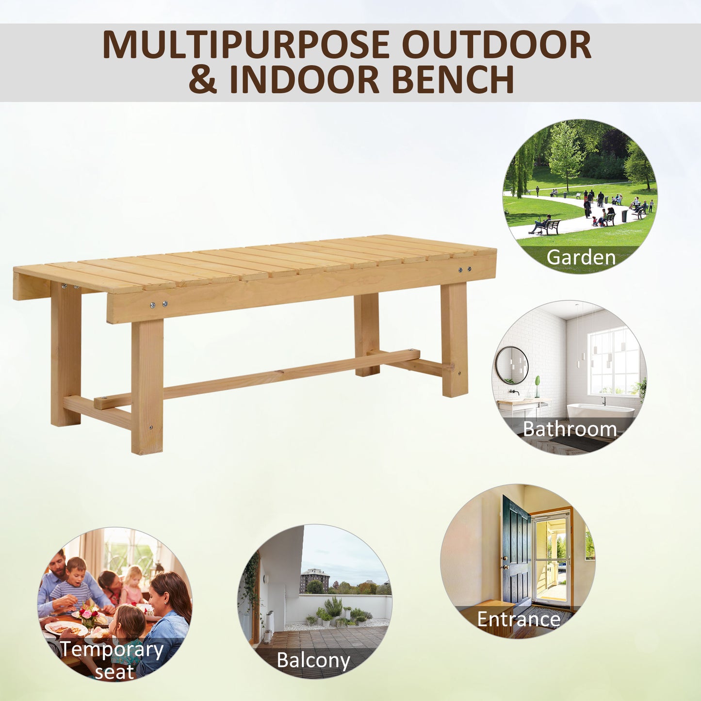 Outsunny Wooden Garden Benches, 2 Seater Outdoor Benches, Fir Wood Backless Patio Loveseat with Slatted Seat for Park, 110 x 38 x 35 cm, 5 Pieces, Natural Wood Finish