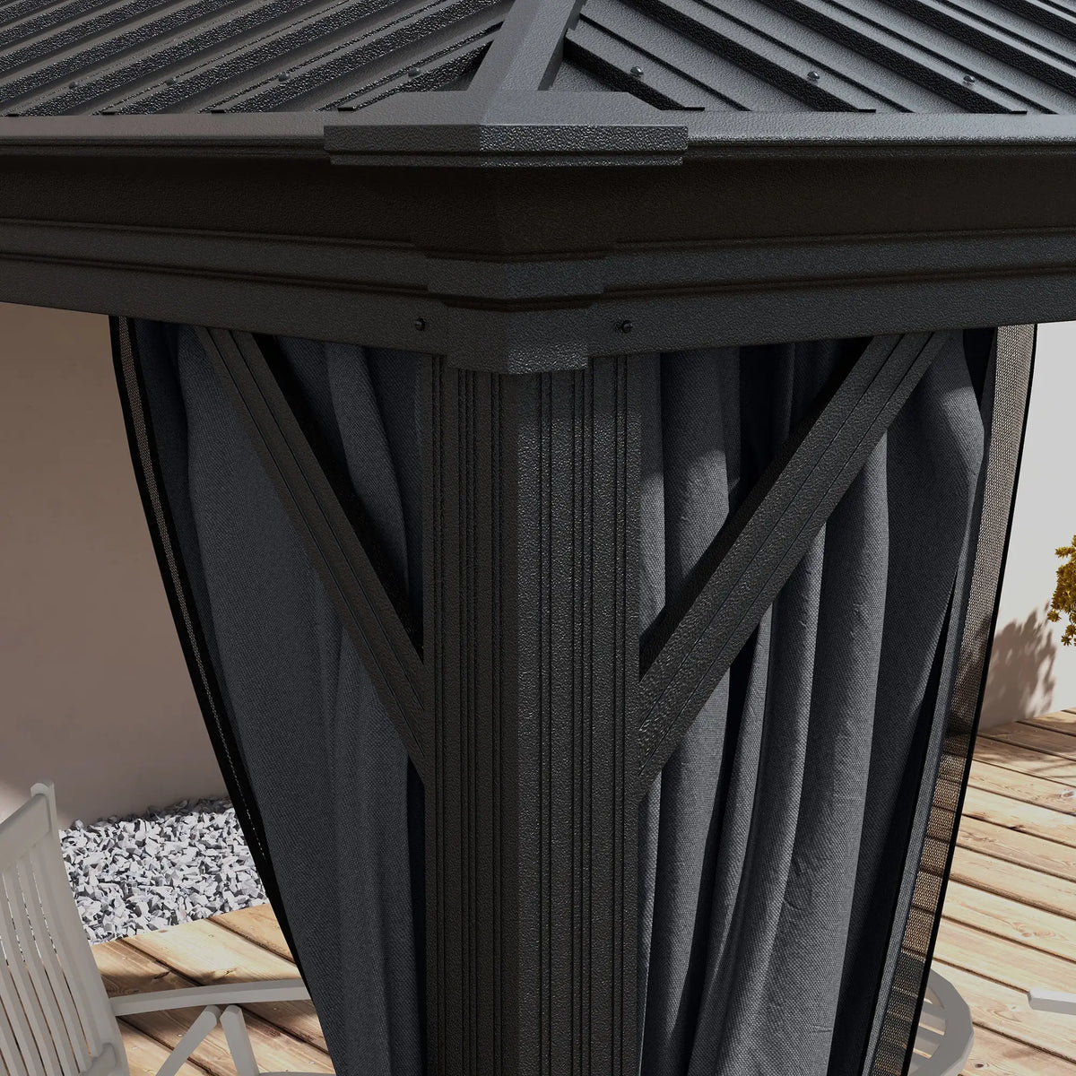 3.65m x 3m Dark Grey Aluminium Hardtop Garden Gazebo – Galvanised Steel Roof Pavilion with Double – Tier Ventilation, Curtains & Insect Netting