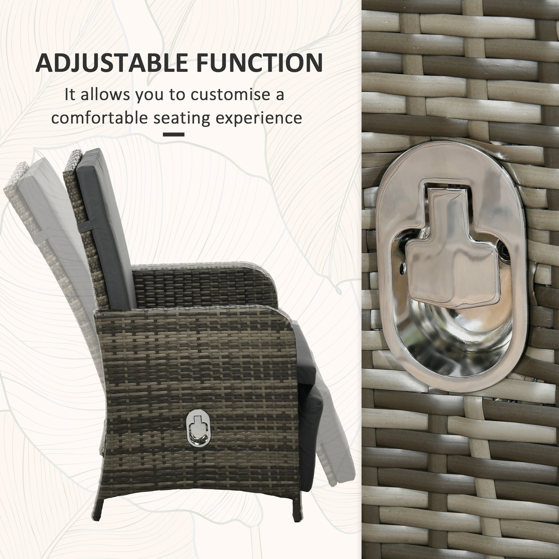 Outsunny 3 Pieces Rattan Bistro Set Balcony Furniture with Cushions, Storage Function - Dark Grey