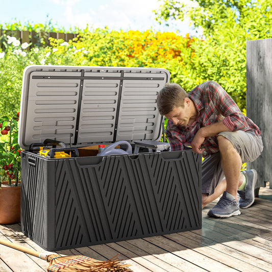 Outsunny - 380L Plastic Garden Storage Box, Lockable, Black, Grey