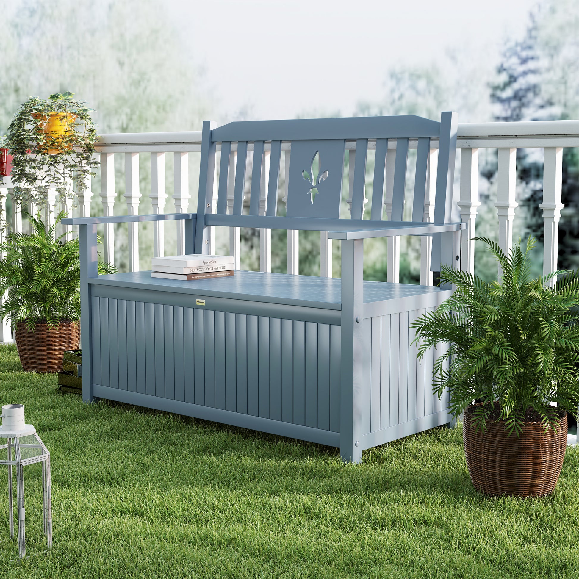 Outsunny Two-Seater Wooden Storage Bench - Grey